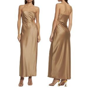 Reformation Nevaeh Satin Dress in Gold/Taupe Large NEW $298